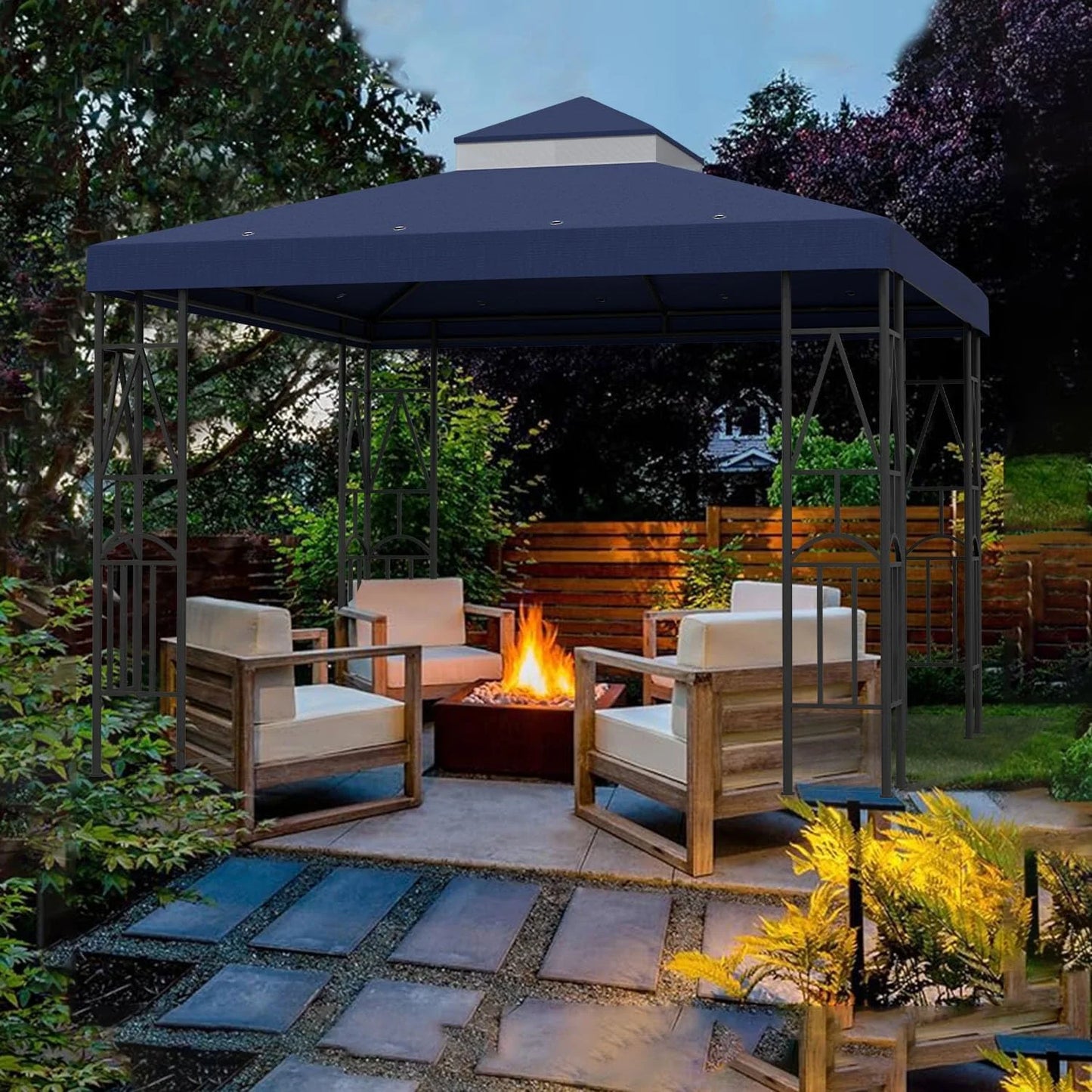10x10 Canopy Replacement Top Double Tiered Gazebo Cover for Yard, Patio & Garden Durable Sunshade Replacement (Navy Blue)