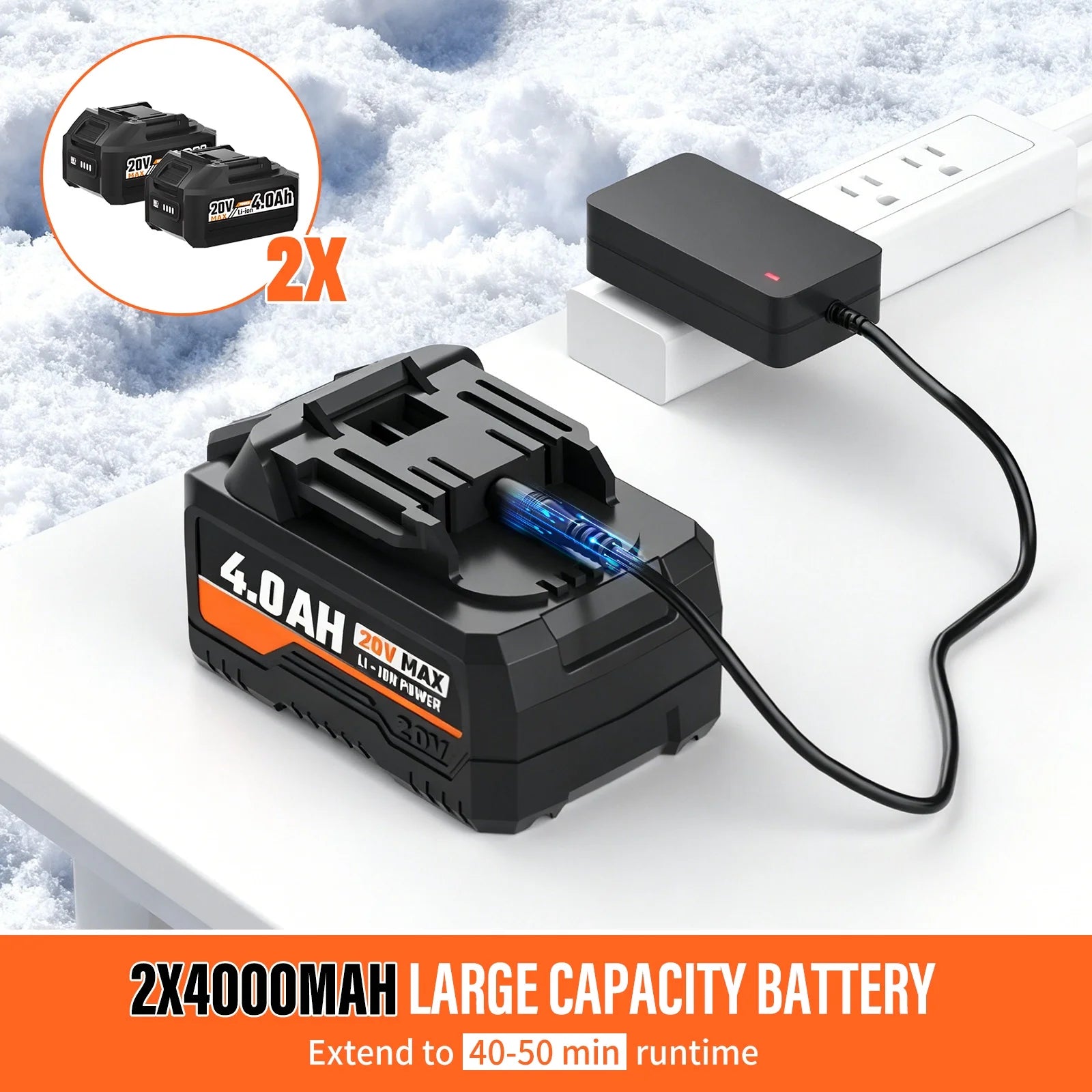 20V Cordless Electric Snow Shovel, 10-Inch Battery Powered Snow Shovel with 4.0Ah & Charger, Lightweight for Decks, Patios, and Walkways