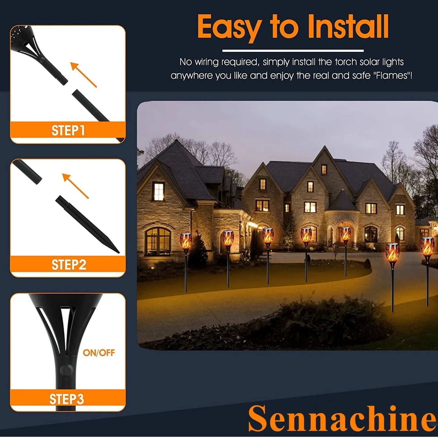Flickering Solar Lights, 4 Pack Tiki Torch Lights with Flickering Flame, LED Waterproof Bamboo Yard Torch for Outside Garden Patio Pathway Blcak