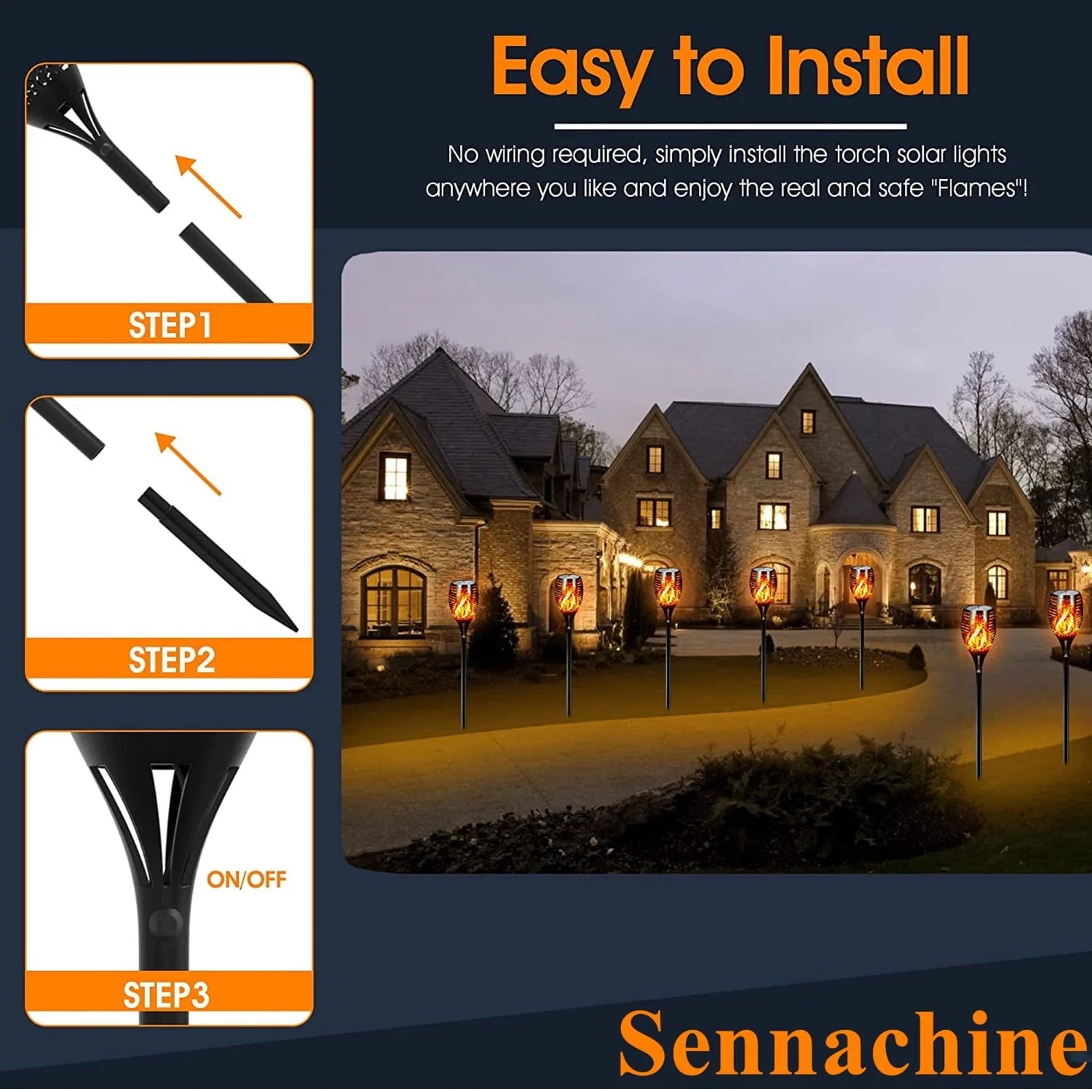 Flickering Solar Lights, 4 Pack Tiki Torch Lights with Flickering Flame, LED Waterproof Bamboo Yard Torch for Outside Garden Patio Pathway Blcak