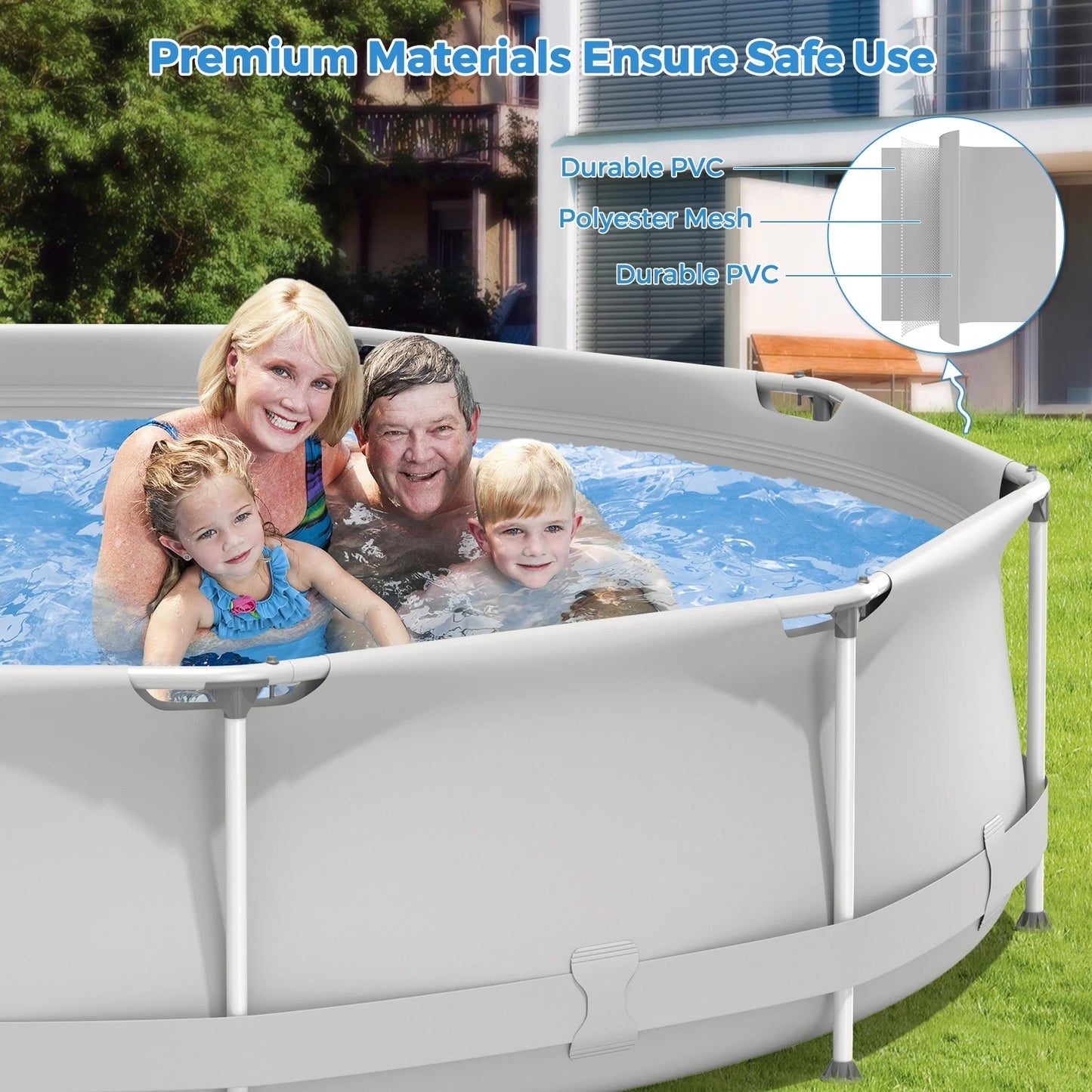 Infans Round Above Ground Swimming Pool Patio Frame Pool W/Pool Cover Iron Frame Blue