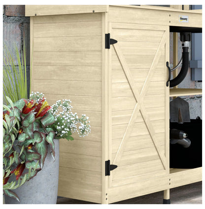 Wooden Potting Bench with Storage, Sink & Tap - Outdoor Gardening Station for Patio, Backyard, Balcony - Natural Finish