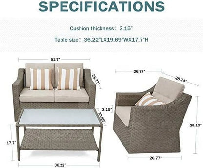 SUNCROWN 4 Piece Outdoor Patio Sectional Set ,Rattan Wicker Furniture Conversation Set (Brown)