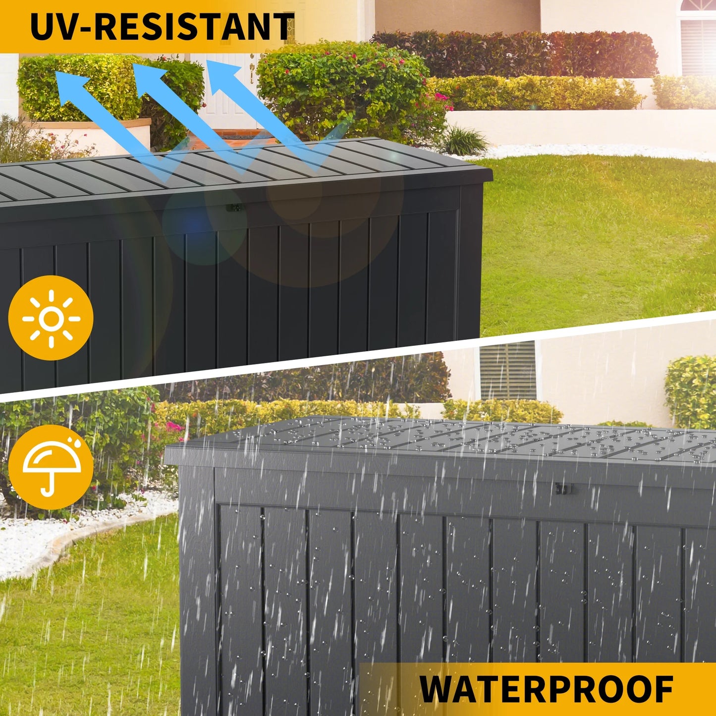 CIRUI 230 Gallon Double-Wall Resin Deck Box - Lockable Waterproof Outdoor Storage Box, 1000lbs Capacity & Doubles as Seating for Patio Furniture - Garden Tools, Pool Accessories (Black)