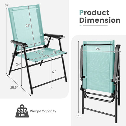 Gymax Patio Metal Camping Breathable and Rip-resistant Folding Chairs, Blue (Set of 4)