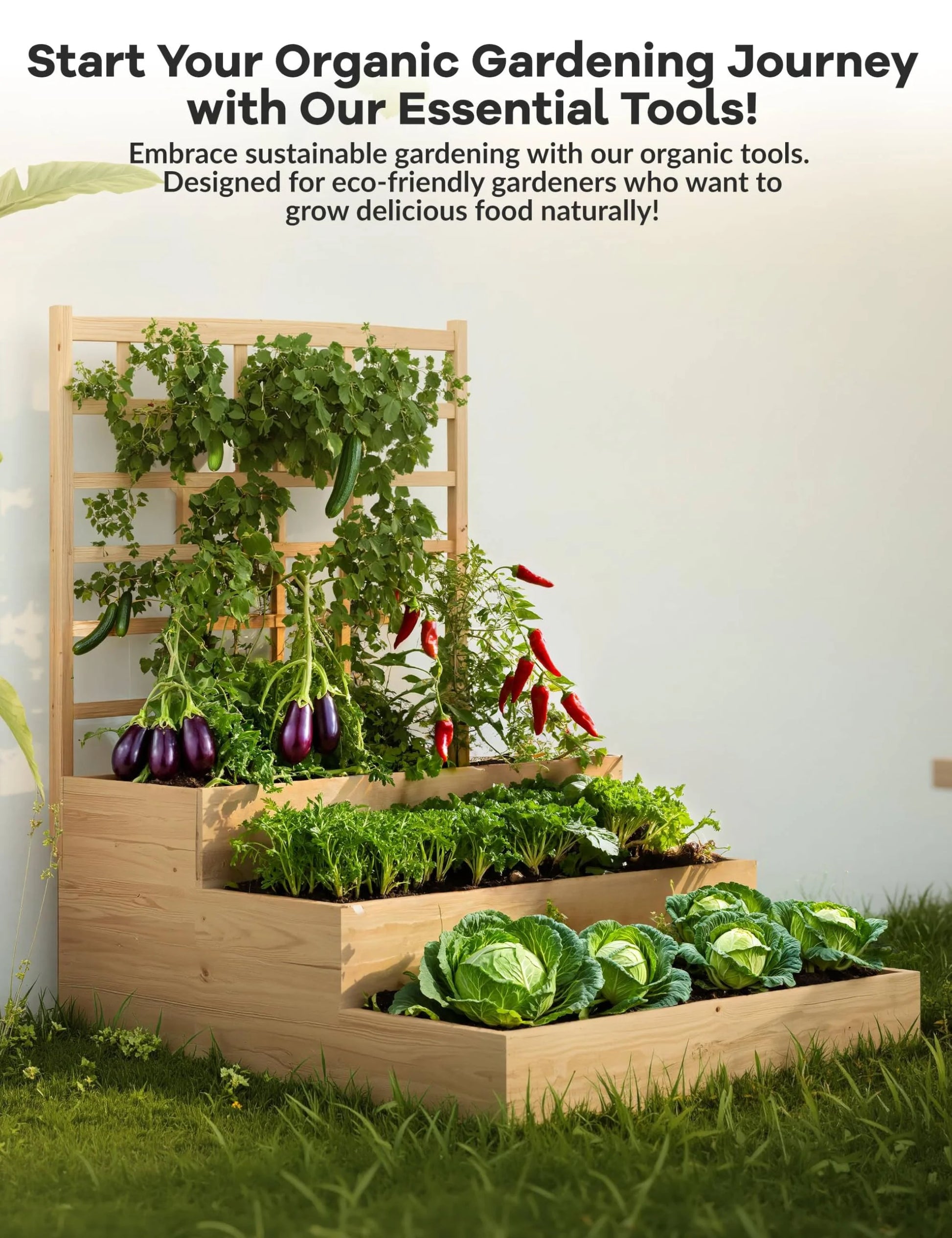 Riedhoff 3-Tier Wooden Raised Garden Bed with Trellis - Vertical Planter Box for Patio,Backyard