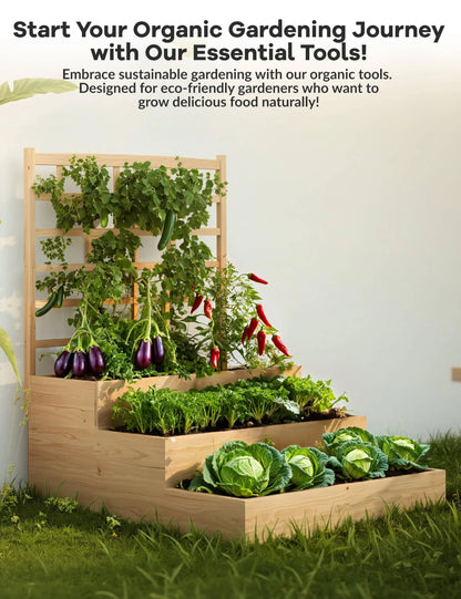Riedhoff 3-Tier Wooden Raised Garden Bed with Trellis - Vertical Planter Box for Patio,Backyard