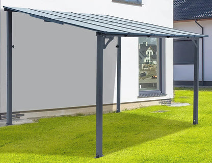 Pinypikaka 10'x12' Outdoor Hardtop Gazebo, Lean-to Pergola With Roof for Lawn Patio Deck Yard Party