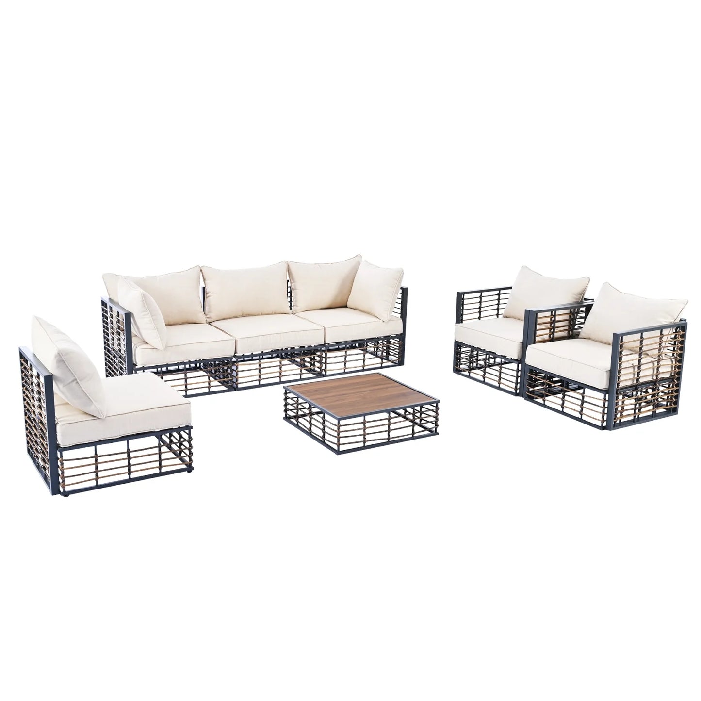 Harper & Bright Designs 7 Piece Outdoor Metal Patio Sectional Sofa Set, Free combination All Weather Patio Conversational Modular Furniture Set with Cushions and Coffee Table for Outdoor, Gray