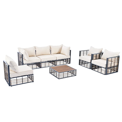 Harper & Bright Designs 7 Piece Outdoor Metal Patio Sectional Sofa Set, Free combination All Weather Patio Conversational Modular Furniture Set with Cushions and Coffee Table for Outdoor, Gray