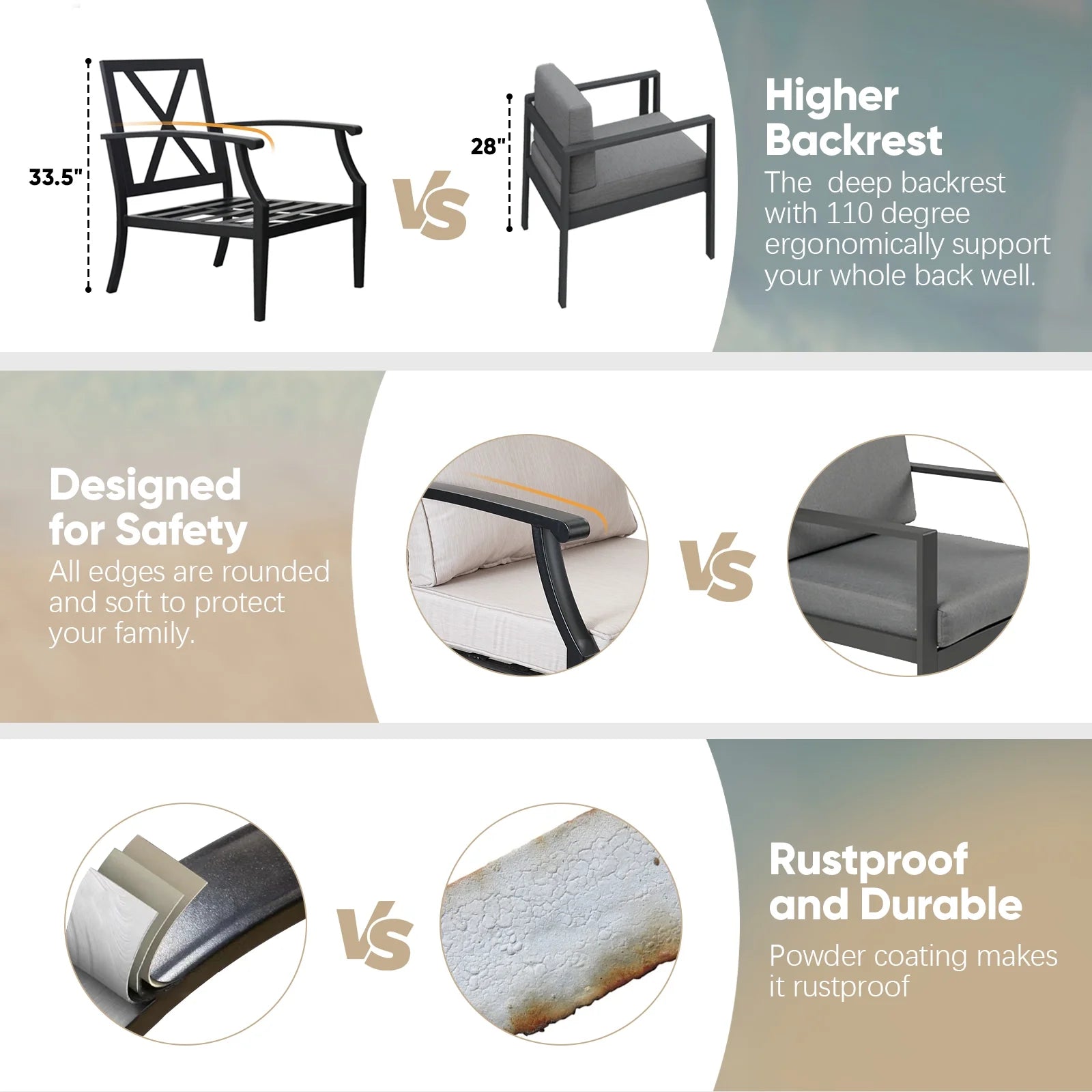 JOYURE 4 pieces Patio Furniture Set w/loveseat,Coffe Table,Outdoor Conversation Metal Sofa with High Back and Thick Cushion,for Backyard,Garden,Beige