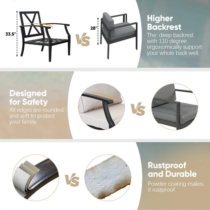 JOYURE 4 pieces Patio Furniture Set w/loveseat,Coffe Table,Outdoor Conversation Metal Sofa with High Back and Thick Cushion,for Backyard,Garden,Beige