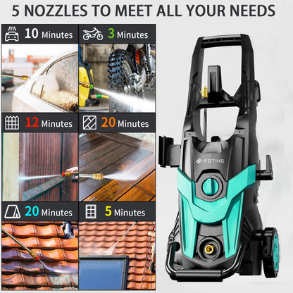 FOTING Electric Pressure Washer 4300 PSI 2.8 GPM, 2024 23ft Hose 35ft Power Cord,Upgraded Power Washer with 6ft Inlet, 4 Nozzle and Detergent Tank for Cars, Fences, Patio