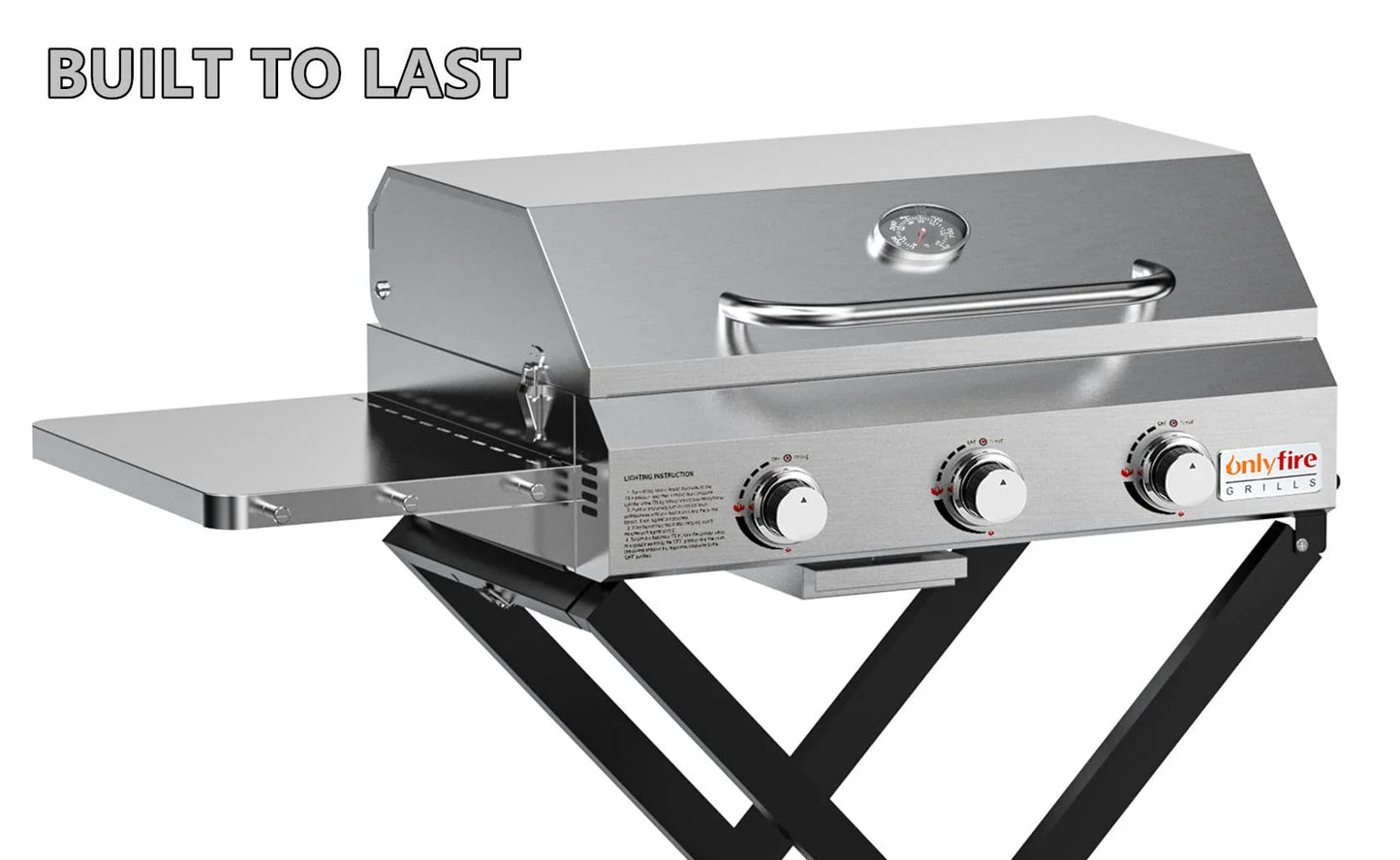 Hitechluxe 3-Burner Propane Gas Grill with Foldable Cart, Lid & Side Table for Outdoor Patio Backyard Barbecue Camping Tailgating RV Trip, Stainless Steel