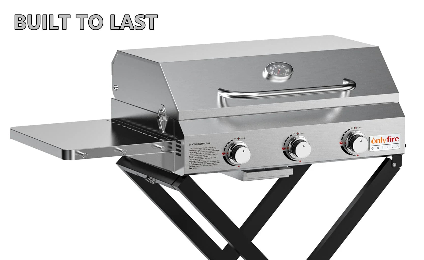 Hitechluxe 3-Burner Propane Gas Grill with Foldable Cart, Lid & Side Table for Outdoor Patio Backyard Barbecue Camping Tailgating RV Trip, Stainless Steel