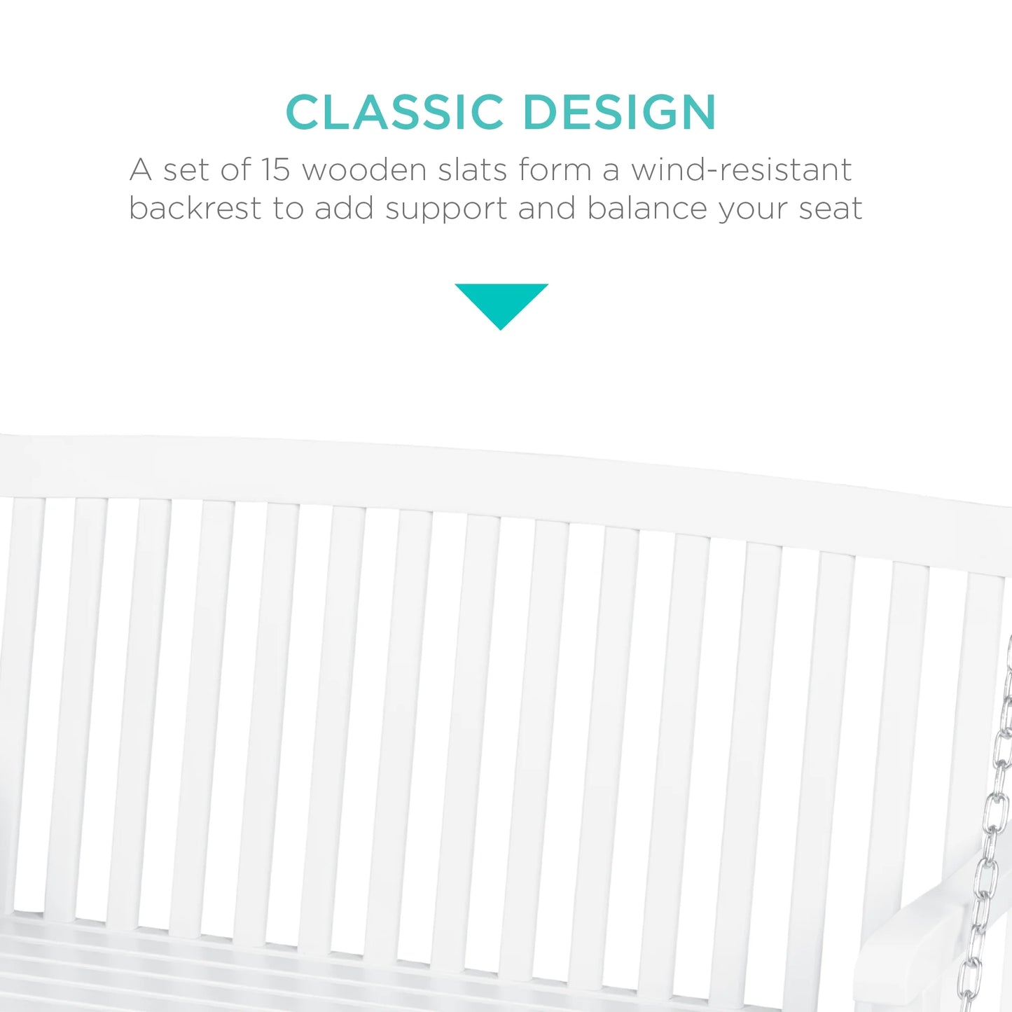 Best Choice Products 48in Wood Porch Swing Outdoor Patio Hanging Bench Chair w/Mounting Chains, 500lb Capacity - White