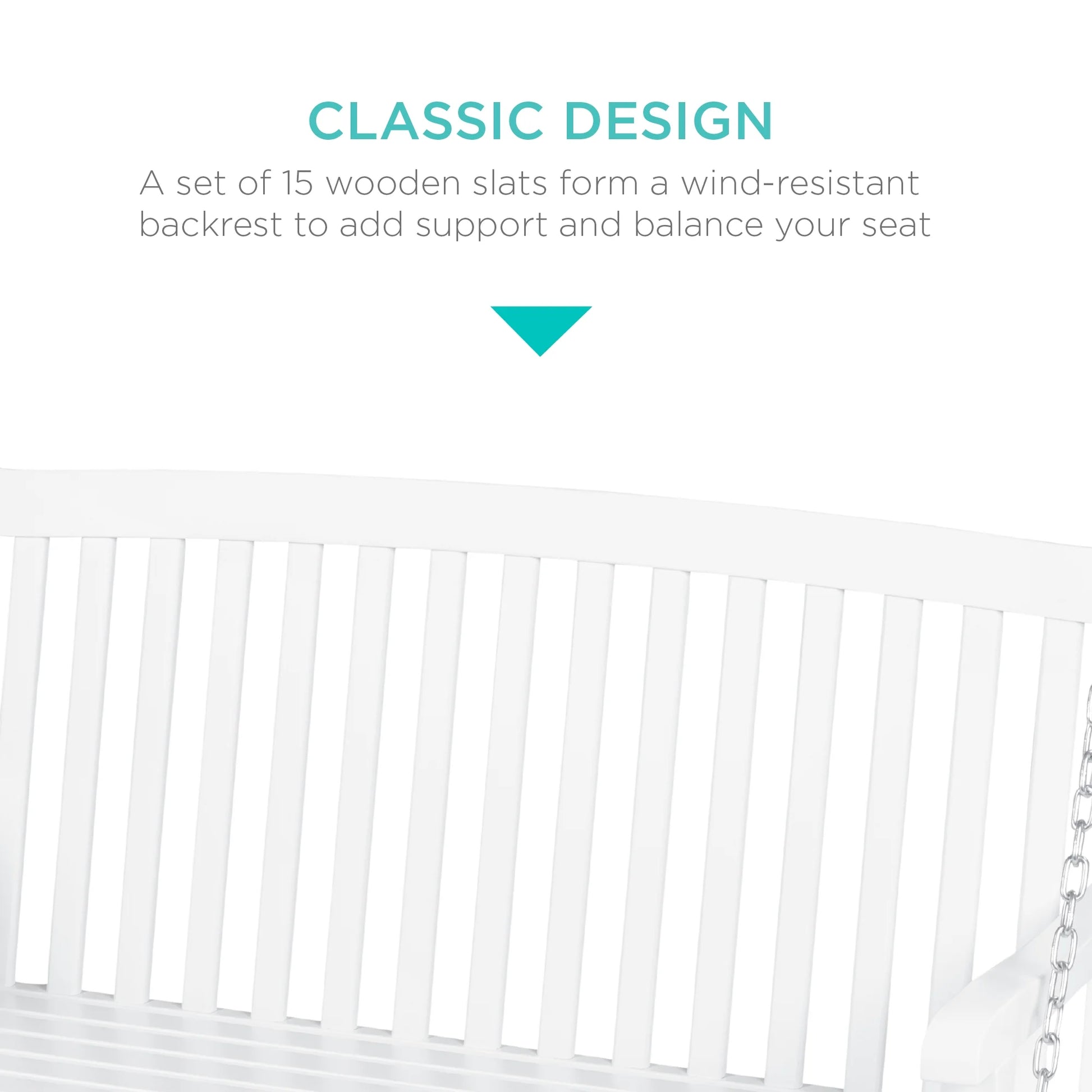 Best Choice Products 48in Wood Porch Swing Outdoor Patio Hanging Bench Chair w/Mounting Chains, 500lb Capacity - White