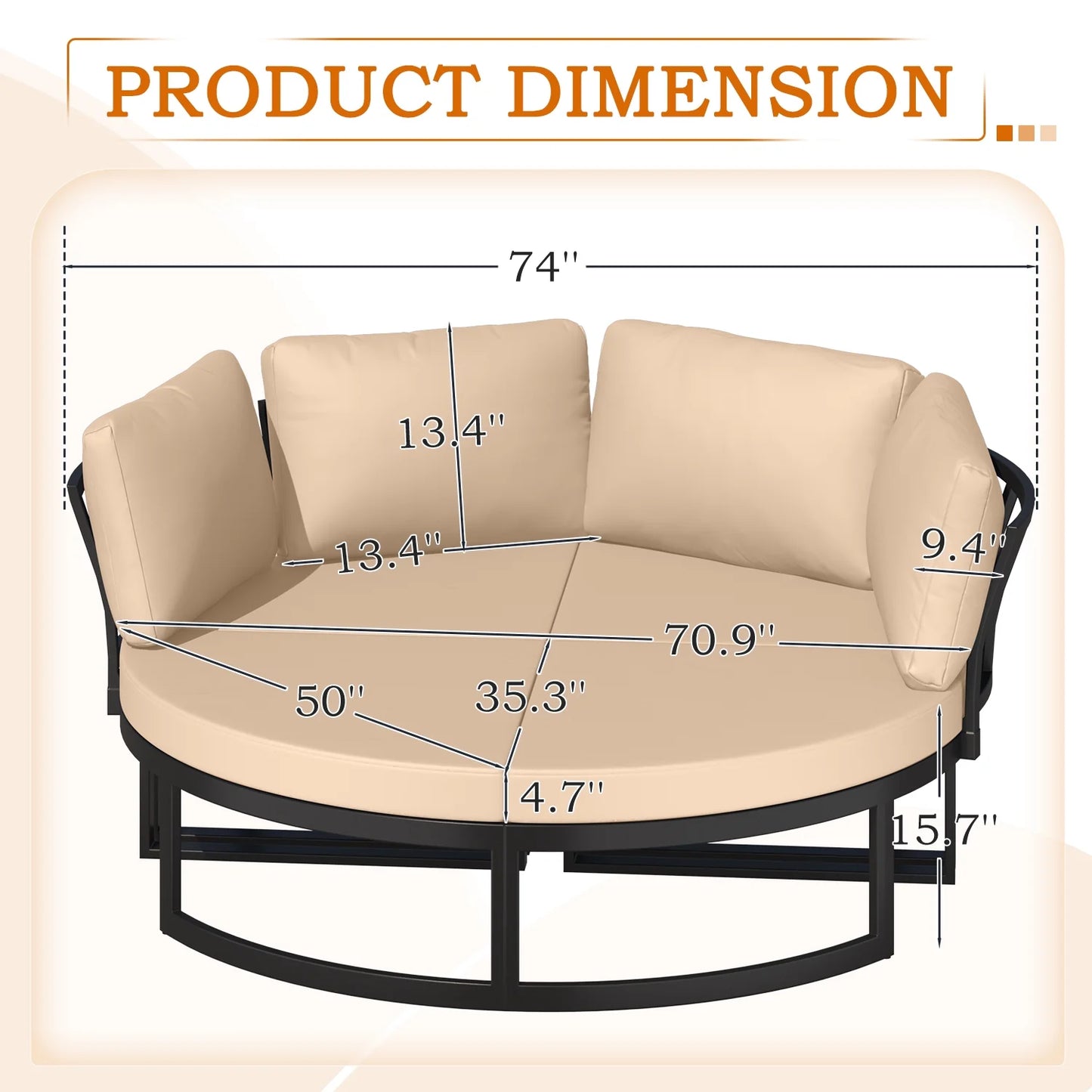 AECOJOY Metal Patio Furniture Set 73" Outdoor Conversation Set Patio Sectional Sofa Couch with Removable Cushions in Beige