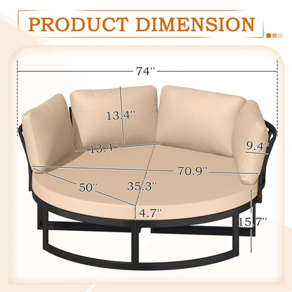 AECOJOY Metal Patio Furniture Set 73" Outdoor Conversation Set Patio Sectional Sofa Couch with Removable Cushions in Beige