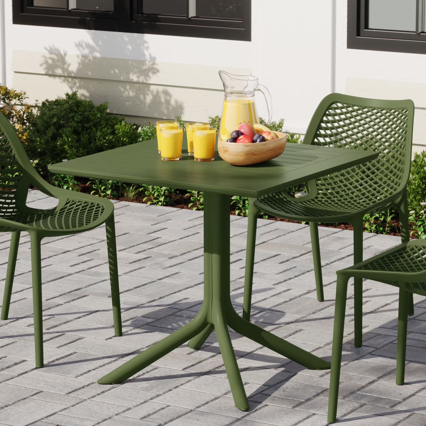 WestinTrends Playa 31.5" Square Outdoor Plastic Resin Patio Dining Table for 4, Red