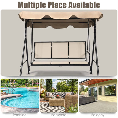 Gymax Brown Outdoor Swing Canopy Patio Swing Chair 3 Person Canopy Hammock
