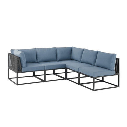 Manor Park 5 Pc Outdoor Patio Sectional Set, Blue/Black Metal Cushion