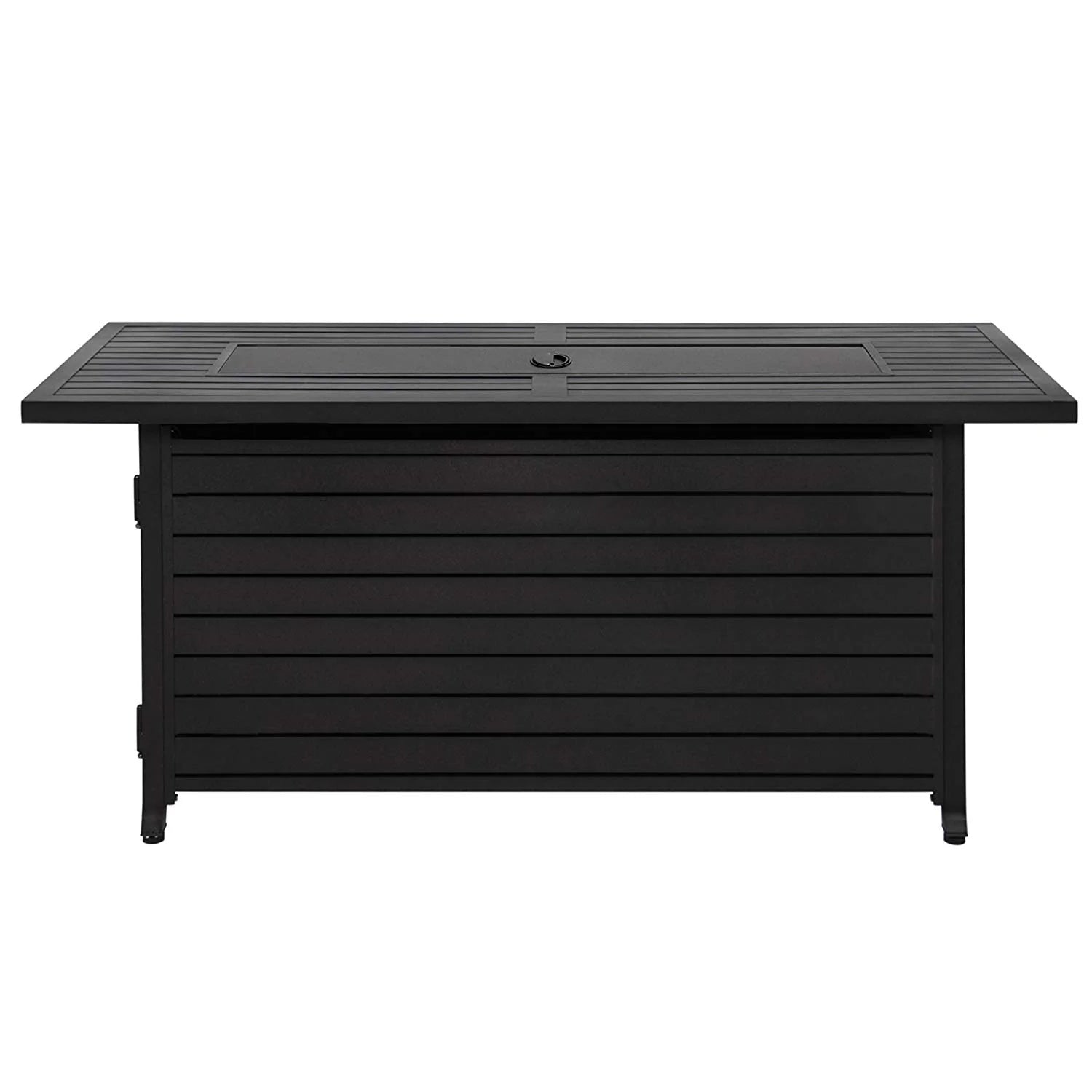 Hiland AZ Patio Heaters Outdoor Rectangle Fire Pit in Black Mocha with Wind Screen