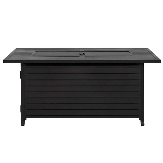 Hiland AZ Patio Heaters Outdoor Rectangle Fire Pit in Black Mocha with Wind Screen