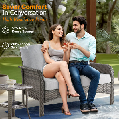 Vcatnet 4 Pieces Outdoor Patio Furniture All-weather Wicker Conversation Set with Coffee Table for Garden,Poolside,Gray