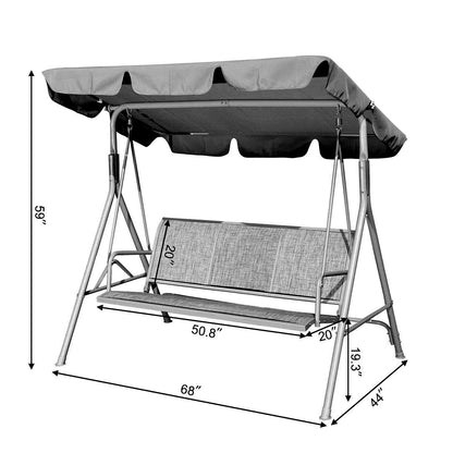 CoPedvic Canopy Porch Patio Swing with Canopy, 3-Seat Steel Outdoor Swing Chair with Stand , Yard swing& Outside swing,Gray