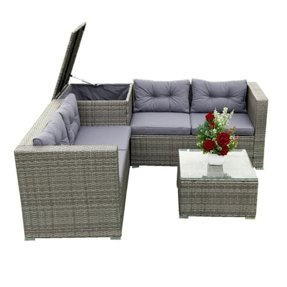 Segmart 4 Piece Rattan Wicker Patio Furniture, Outdoor Conversation Set with Storage Ottoman, All-Weather Rectangle Patio Sofa Wicker Set with Cushions for Backyard Garden Pool