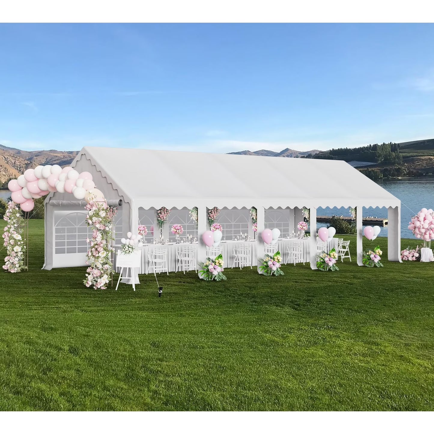 MAISON ARTS 16'X32' Party Tent Heavy Duty Wedding Party Tent Outdoor Patio Tent Outdoor Gazebo Event Shelter Canopy with Carry Bags 16X32FT - White