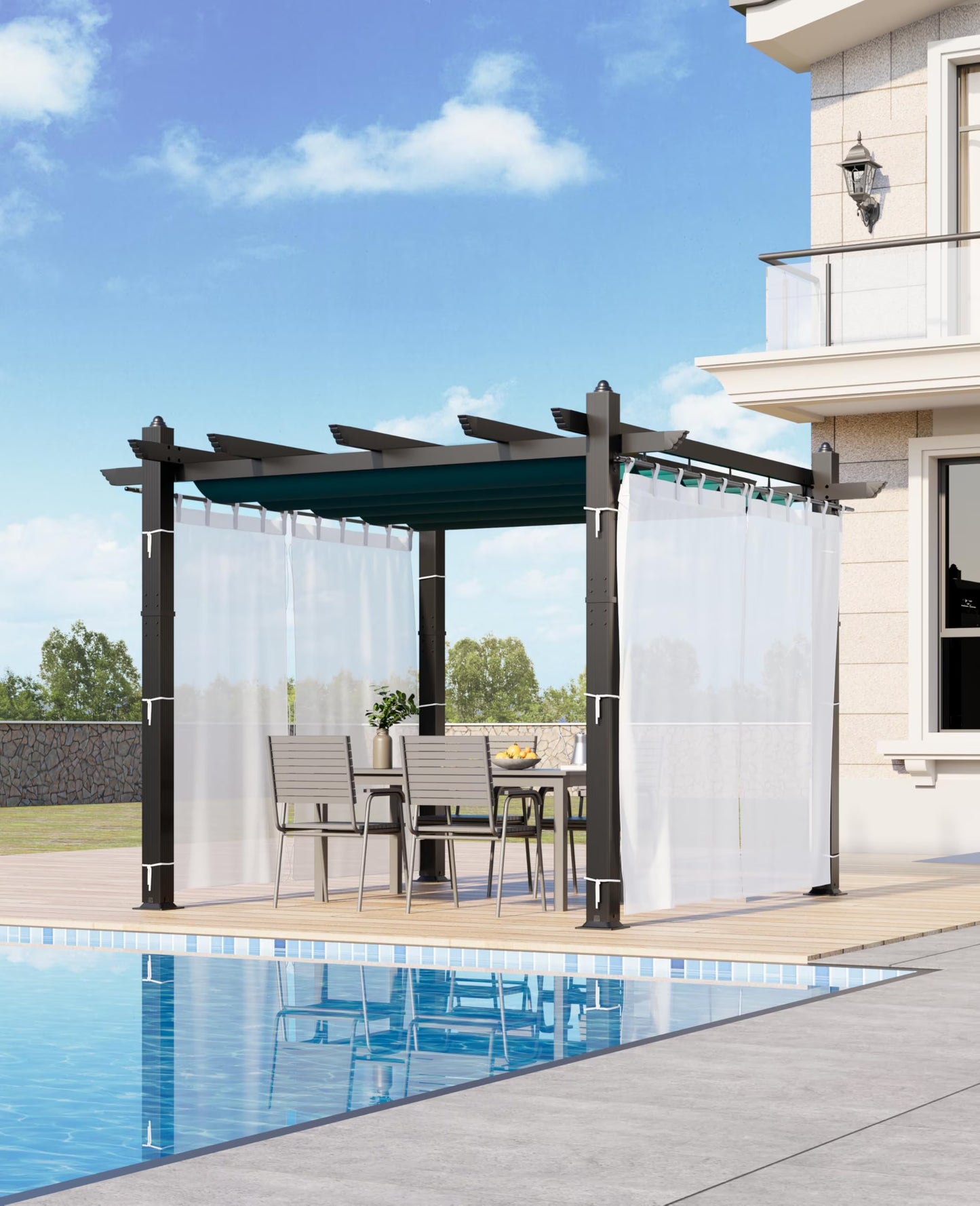 Outdoor Retractable Pergola with Sun Shade Canopy, 10' X 10'/10' X 13' Patio Metal Shelter for Garden Porch Beach Pavilion Grill Gazebo, Modern Yard Grape Trellis Pergola