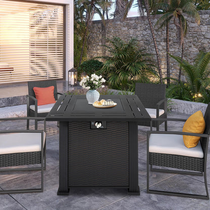 SEGMART 28'' Outdoor Gas Fire Pit Table, 40,000 BTU Propane Patio Heater with Lid and Lava Rocks, Propane Fire Pit Table with Auto-Ignition for Garden Patio Backyard Picnic