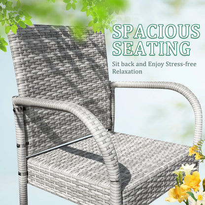 Lacoo Outdoor Wicker Bar Stool with Footrest Patio Rattan and Steel Frame Barstools Set of 2, Brown