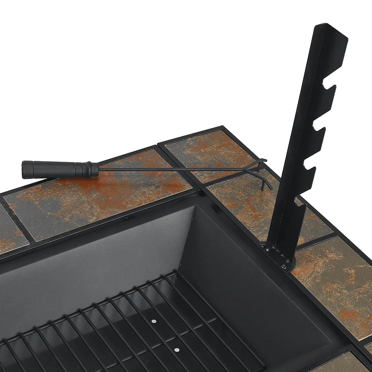 Fire Pits For Outside 37 inch Wood Burning Fire Pit Table With BBQ Grill Cooking Grate Lid Outdoor Fireplace Metal Square Tile Top Firepit Patio Backyard Garden,Black