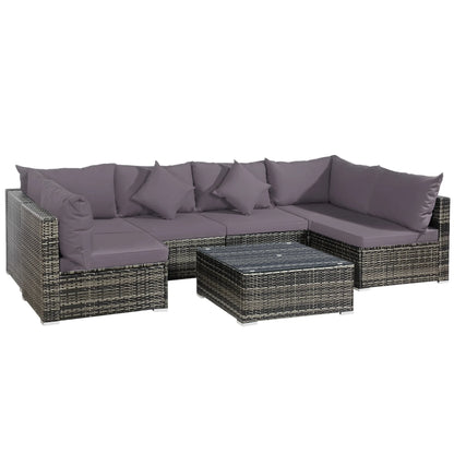 Gymax 7PCS PE Rattan Patio Sectional Sofa Conversation Set w/Grey Cushions