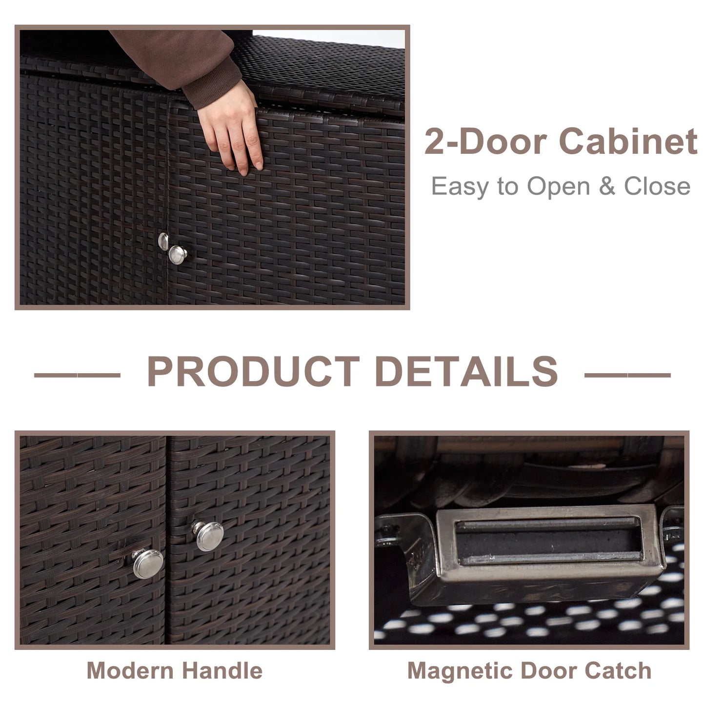Kinbor Outdoor Wicker Storage Cabinet, Patio Bar Tables with Two Doors & Shelves, Weatherproof Storage Console Table, Dark Brown