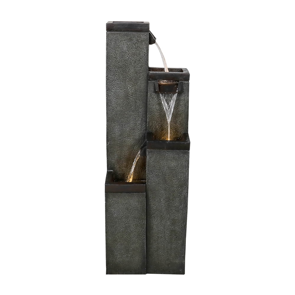 4-Tier Modern Floor-Standing Water Fountain,39.3? Indoor Outdoor Water Fountain with Lights for Garden, Patio Backyard and Home Art Decor