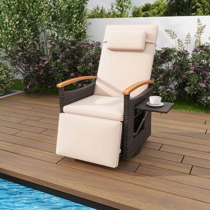 Costway Outdoor 360° Swivel Rattan Recliner Chair Patio Wicker Chaise Lounge Chair Beige