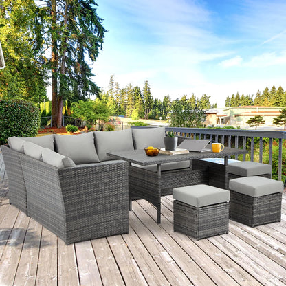 Danrelax 7-Piece Patio Conversation Set, Outdoor Sectional Sofa, PE Rattan Wicker Furniture, Steel Frame, Gray