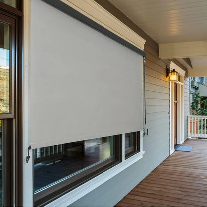 Vicllax 7'Wx8'H Outdoor Roller Shades Blinds for Patio Porch Crank Operation Solar Fabric, Light Gray