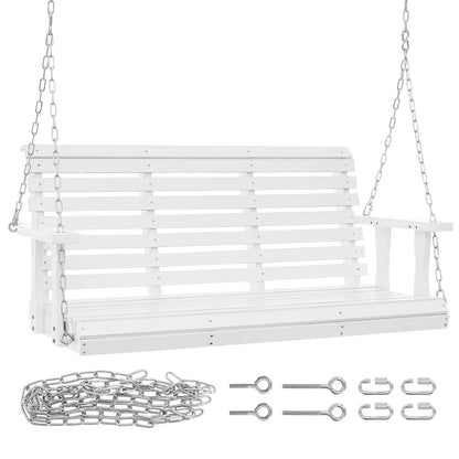KFFKFF Outdoor Swing Bench 4.5 ft, Garden and Patio Wooden Swing, Enhanced 880 lbs Capacity, Durable Chair with Chains for Outside Use, White