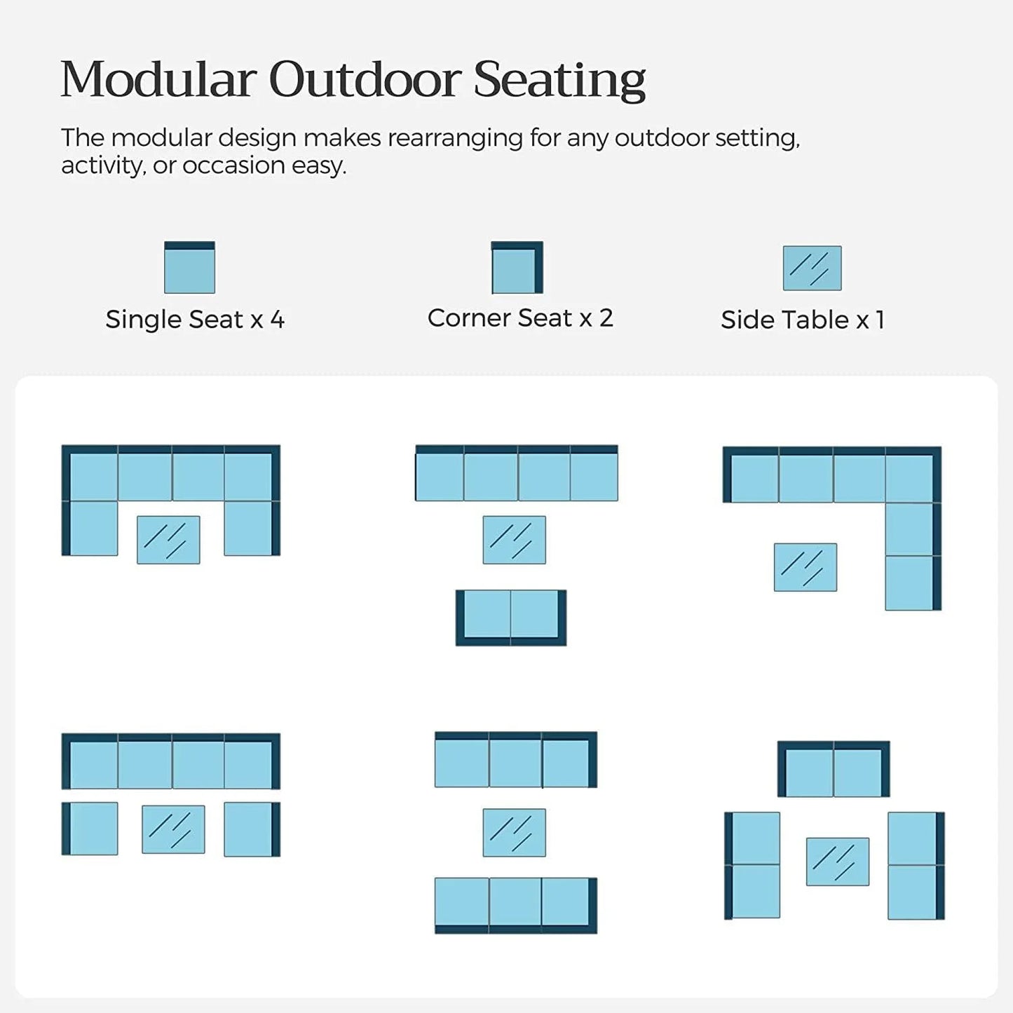 7 Piece Rattan Sectional Sofa Set, Outdoor Conversation Set, All-Weather Wicker Sectional Seating Group with Cushions & Coffee Table, Morden Furniture Couch Set for Patio Deck Garden Pool, K2774