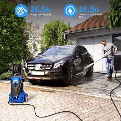 Furnibear 3800 PSI Electric Pressure Washer - Lightweight with Wheels, Easy to Assemble, Includes 5 Nozzles for Cars, Fences, Patios & Driveways