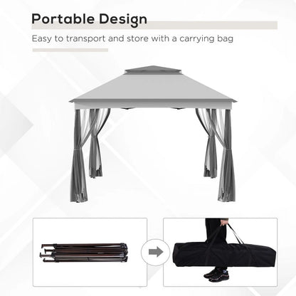 Outsunny 11' x 11' Pop Up Canopy, Outdoor Patio Gazebo Shelter with Removable Zipper Netting, Instant Event Tent w/114 Square Feet of Shade and Carry Bag for Backyard, Garden, Light Gray On-Site