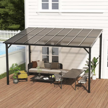 Amopatio 10' x 10' Gazebo, Hardtop Wall Mounted Lean to Gazebo Pergola for Patio, Large Aluminum Pergola Awnings for Decks, Patio, Backyard, Porch