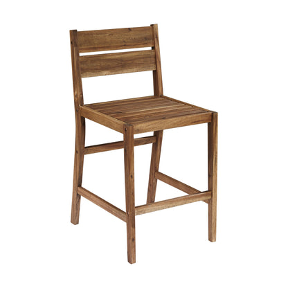 Teal Island Designs Wood Outdoor Bar Stools 24" Set of 2 High Farmhouse Rustic with Ladder Backrest Footrest for Kitchen Counter Island Patio Garden