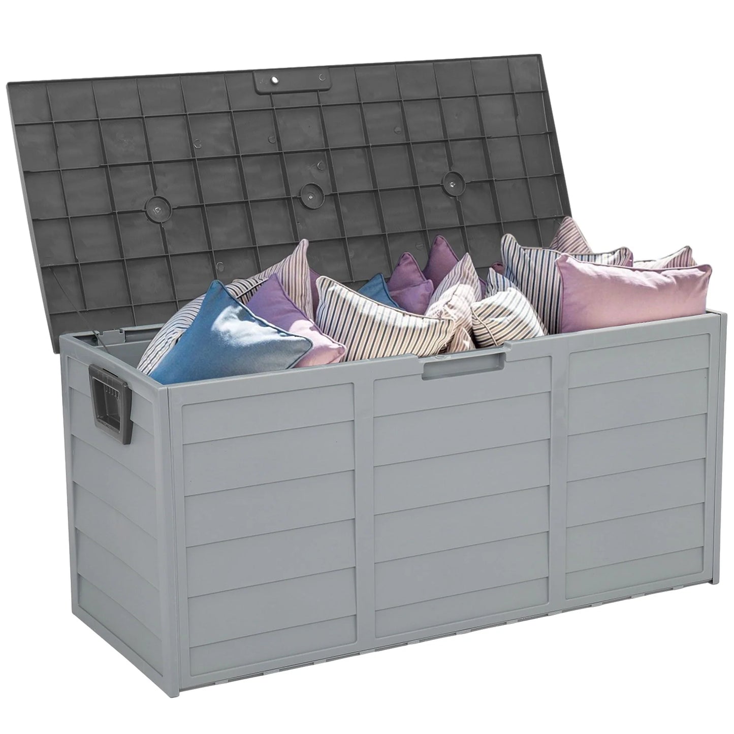 Seizeen 75 Gallon Resin Deck Box on Wheels, Patio Large Storage Cabinet, Outdoor Waterproof Storage Chest, Storage Container for Outside Furniture Cushions, Garden Tools, Kids' Toys, Gray, D7232