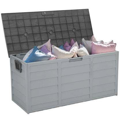 Seizeen 75 Gallon Resin Deck Box on Wheels, Patio Large Storage Cabinet, Outdoor Waterproof Storage Chest, Storage Container for Outside Furniture Cushions, Garden Tools, Kids' Toys, Gray, D7232